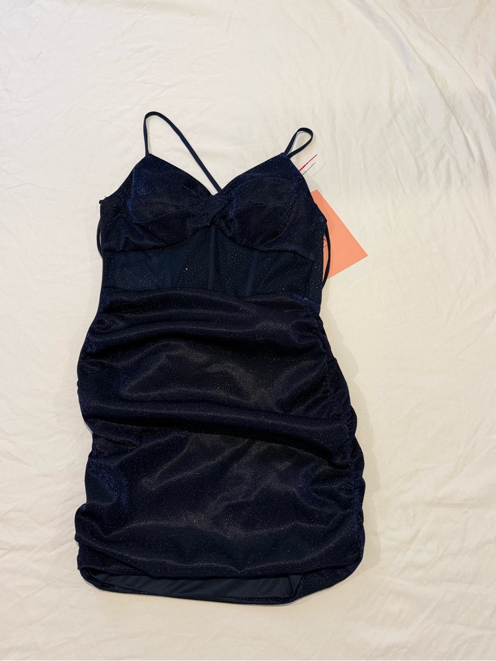 Sparkle Navy Ruched Spaghetti Strap Prom Dress